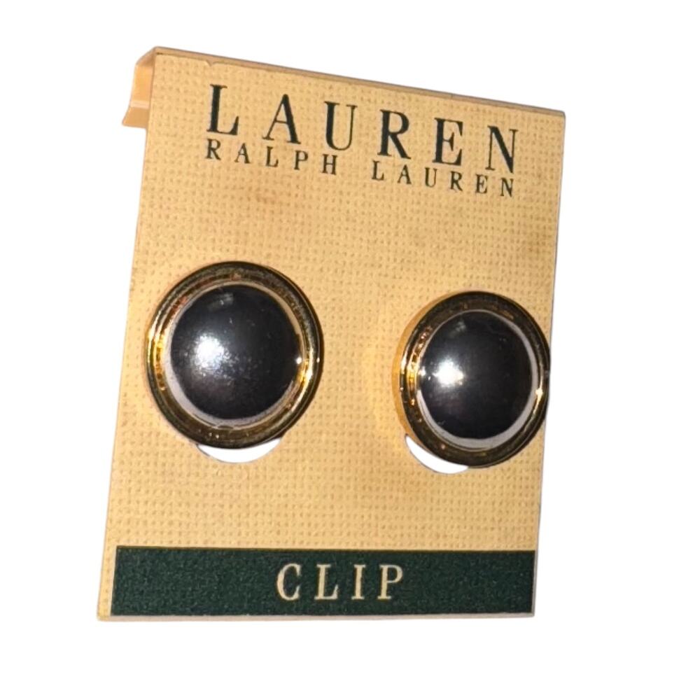Lauren Ralph Lauren Two Tone Sphere Huggie Earrings, .75" Diameter Clip On NEW - Picture 2 of 3